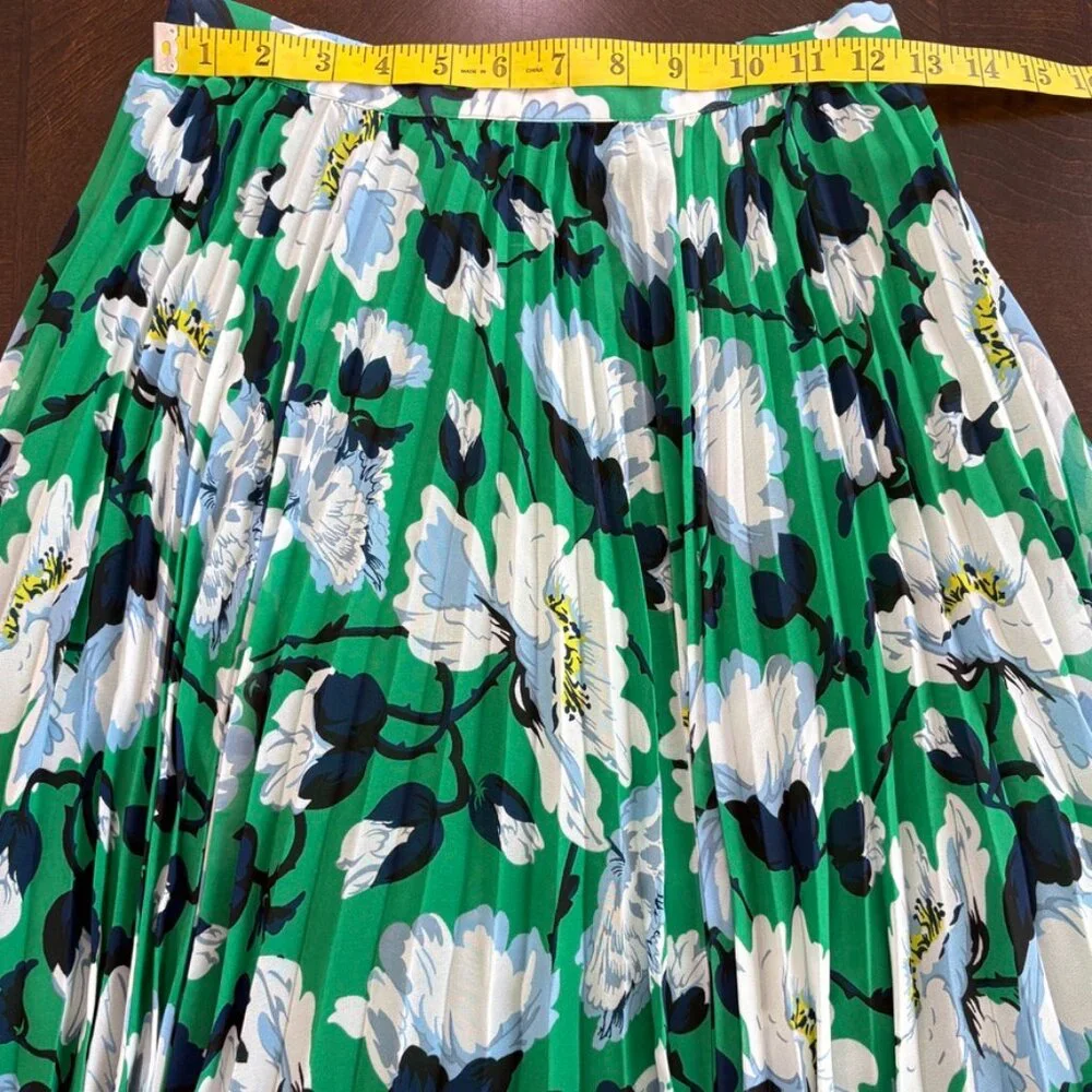 Anthropologie Maeve Floral Green Pleated Midi‎ Skirt Size X-Small